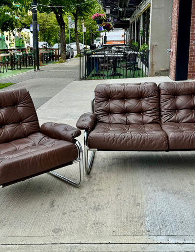Vintage Leather and Tubular Framed Loveseat